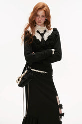 V-neck rose waist sweater